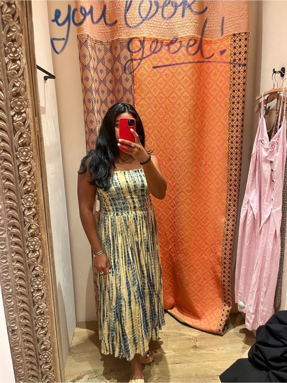 Free People Yellow and Navy Tie-Dye Maxi Dress
